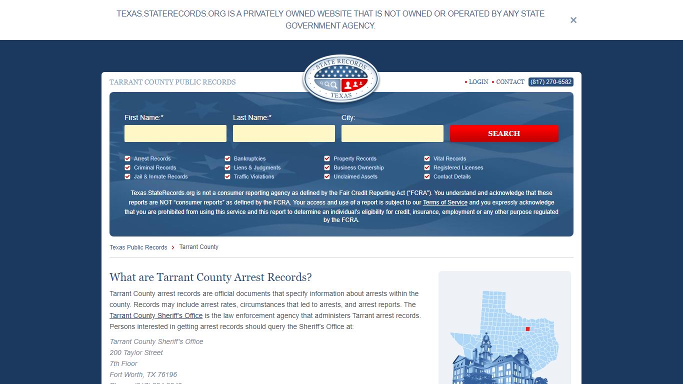 Tarrant County Arrest, Court, and Public Records | StateRecords.org