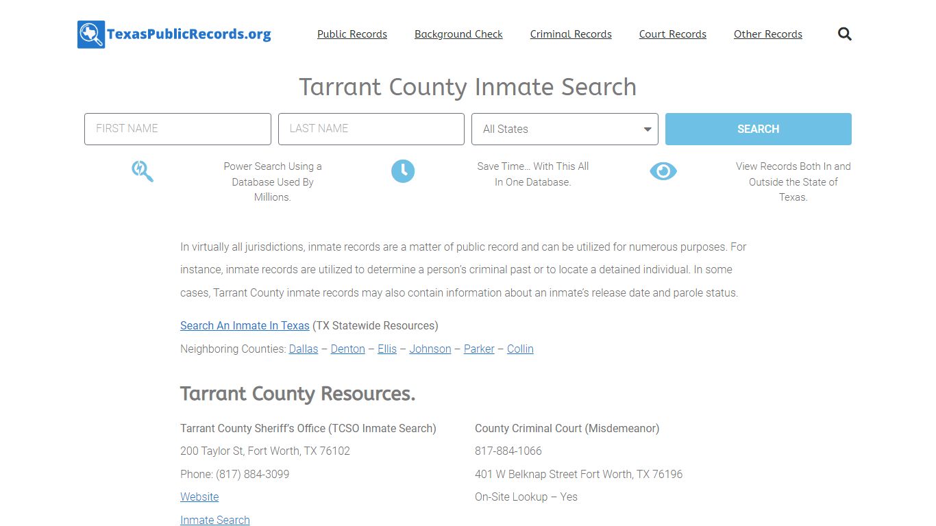 Tarrant County Inmate Search - TCSO Current & Past Jail Records